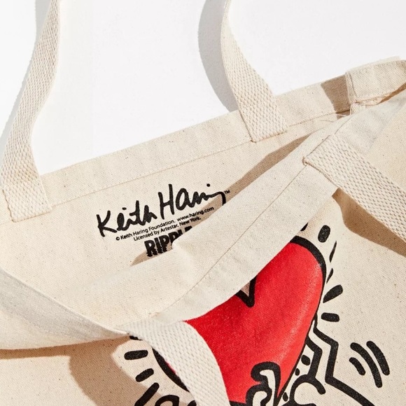 Urban Outfitters Keith Haring Holding Heart Tote Bag, Tan/Black/Red, NWT - Picture 7 of 13